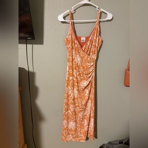 Joie Orange and White Paisley Wrap-Style Maxi Dress